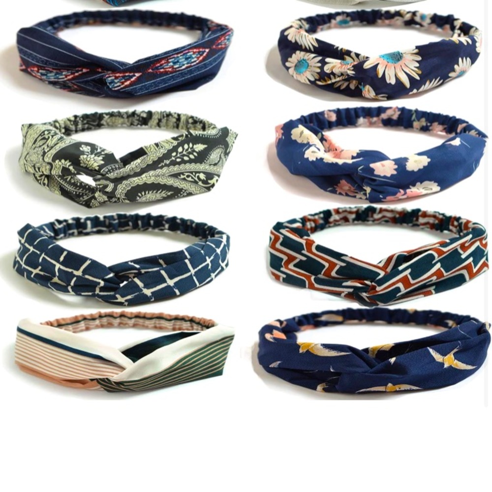 Floral Print Headwrap Twist Turban Headbands, 8PCS(7 style)